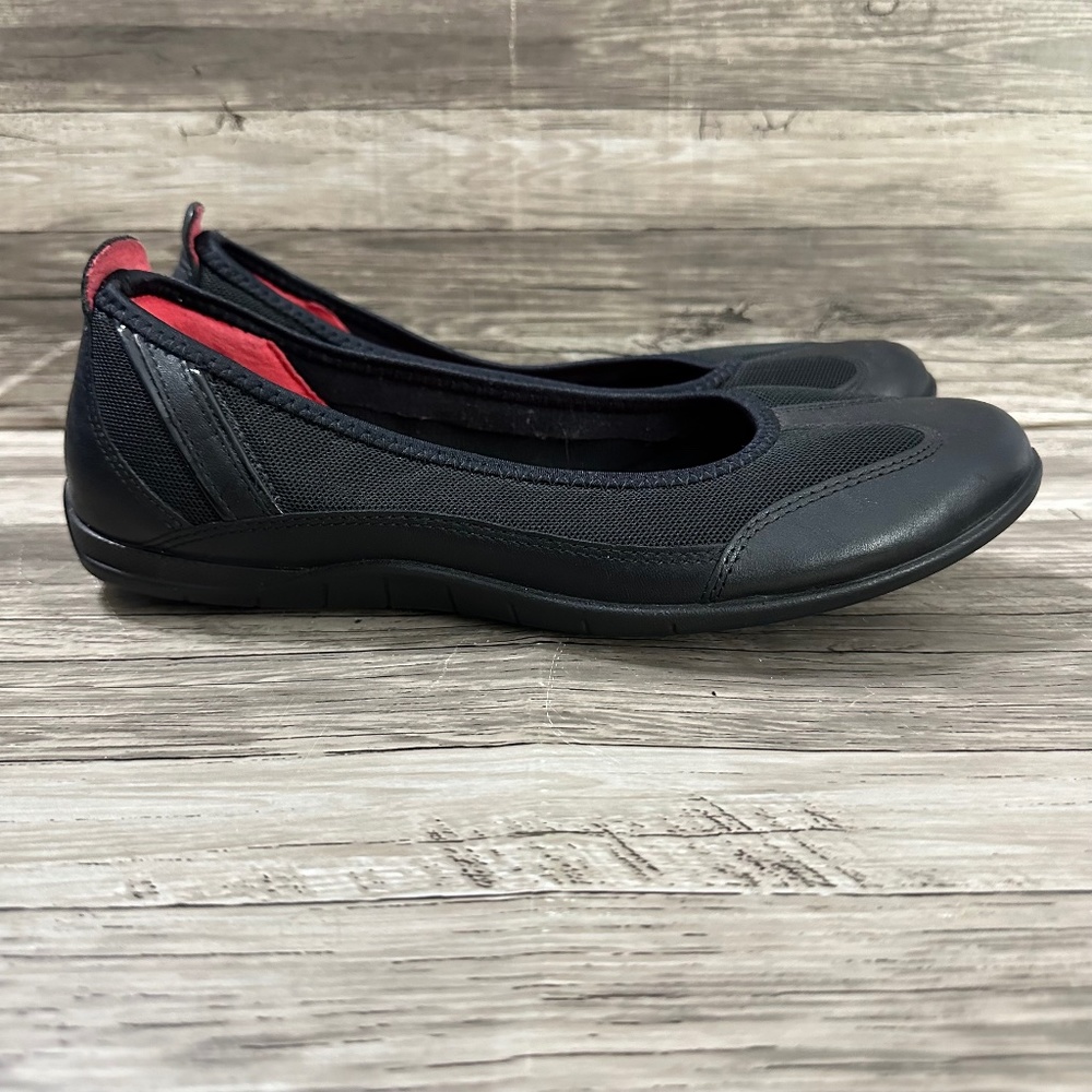 Ecco Vibration II Ballet Flats Womens 9 Black Leather Slip On Shoes Casual